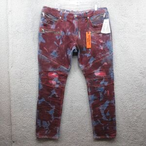 Rock Revival Elroy Moto Skinny Acid‎ Wash Biker Jeans Pants Mens 40 Purple S202